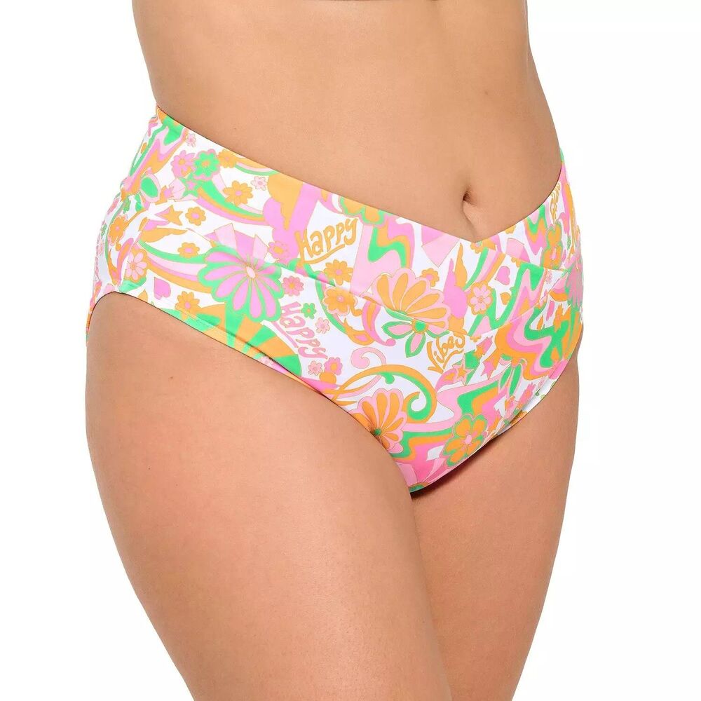 2X High-Waist Swim Bottoms Ninety-Nine° Neon Electric Vibes Curvy Juniors Plus